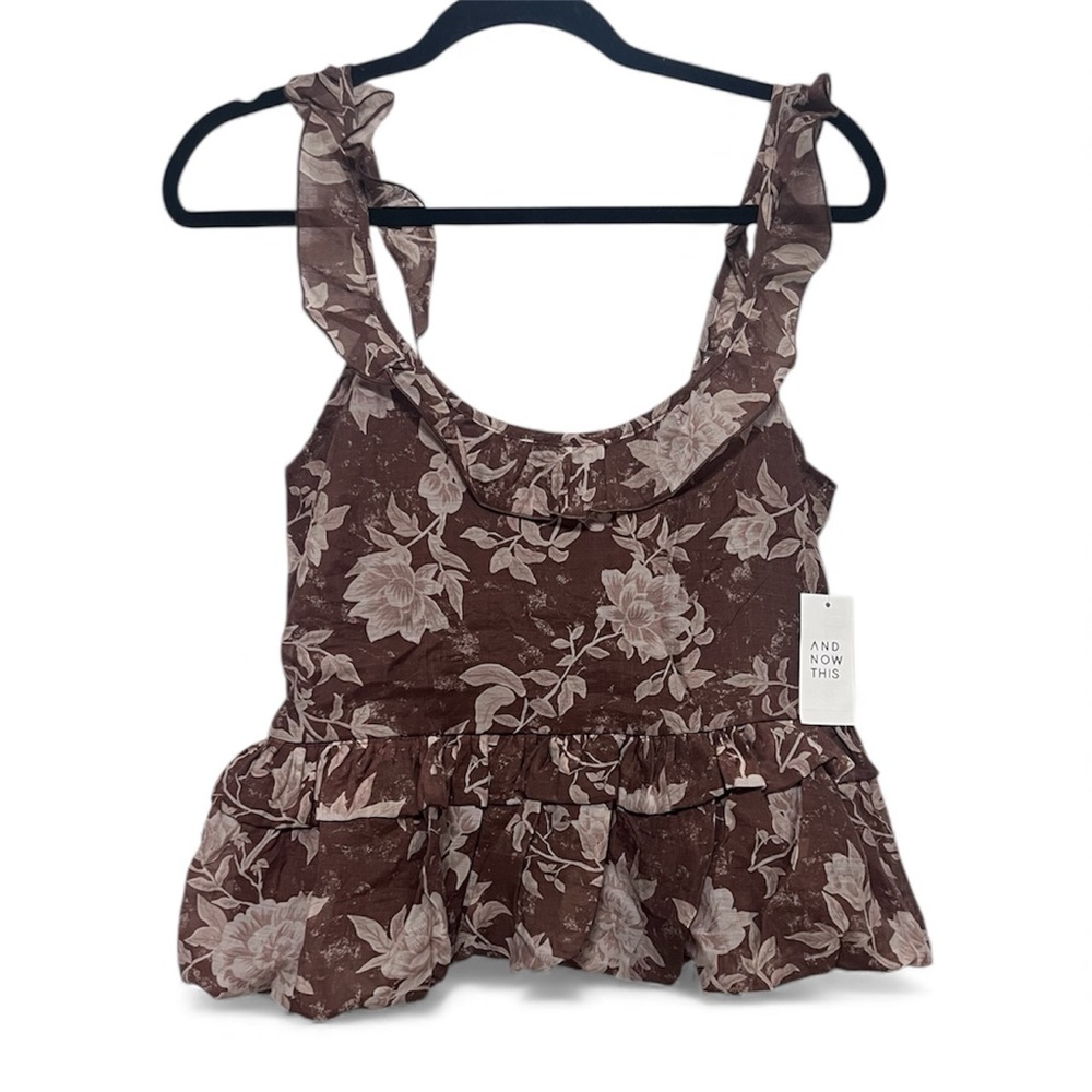 And Now This Floral Brown Peplum Top NWT